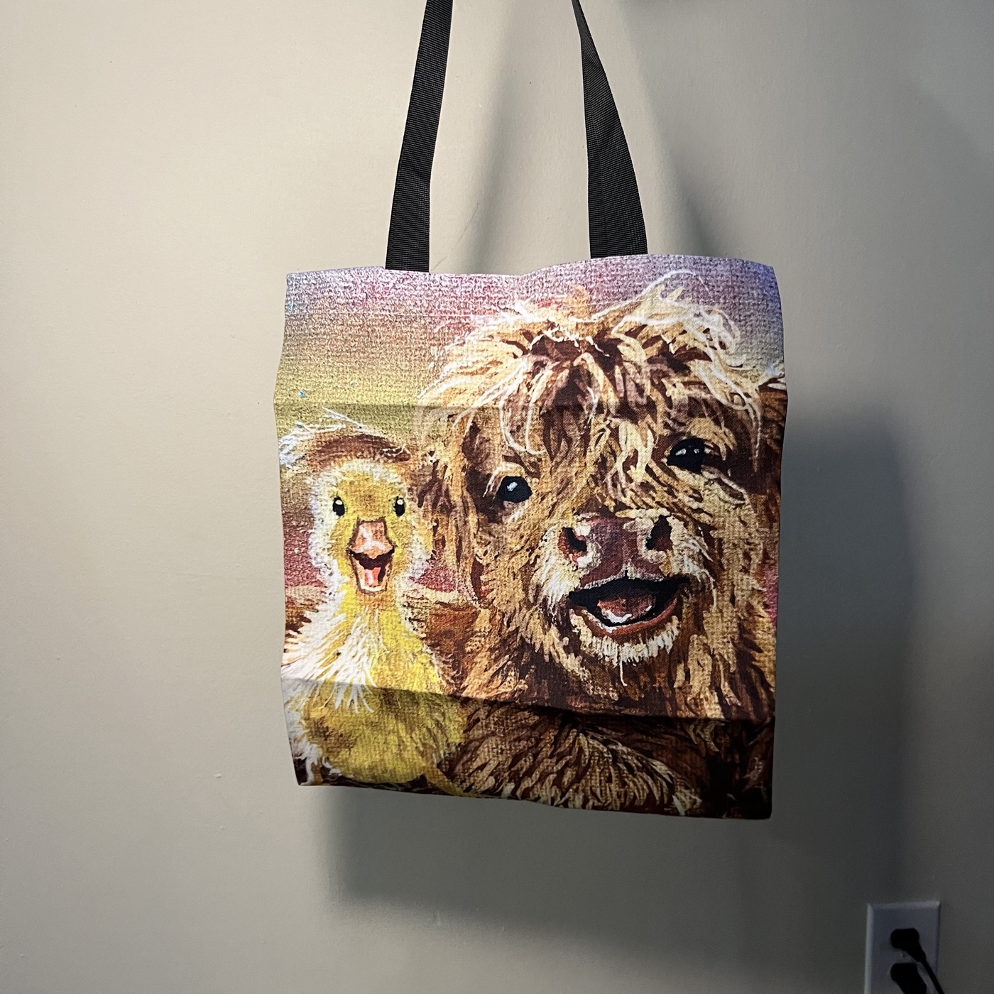 Highland Cow and Ducky — Tote bag, photographed by the artist