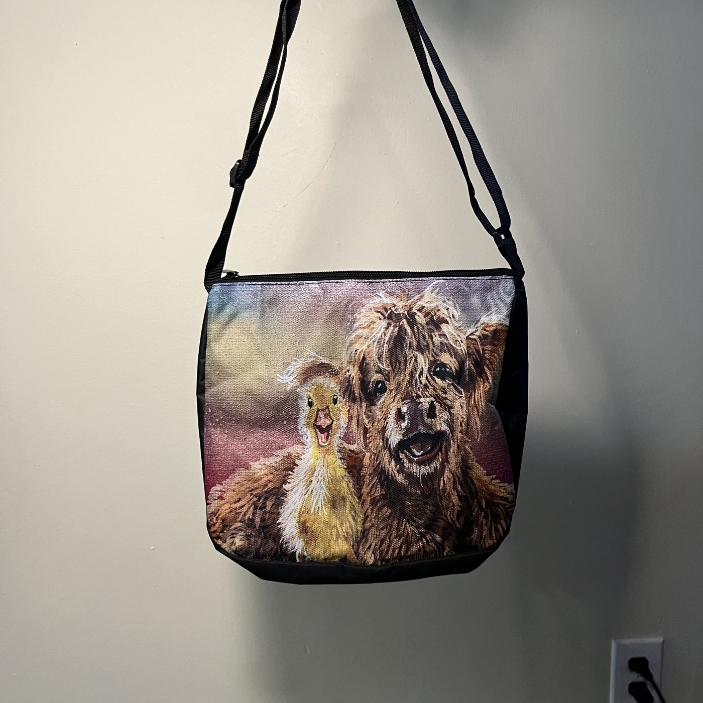 Highland Cow & Ducky — Laptop bag, photographed by the artist