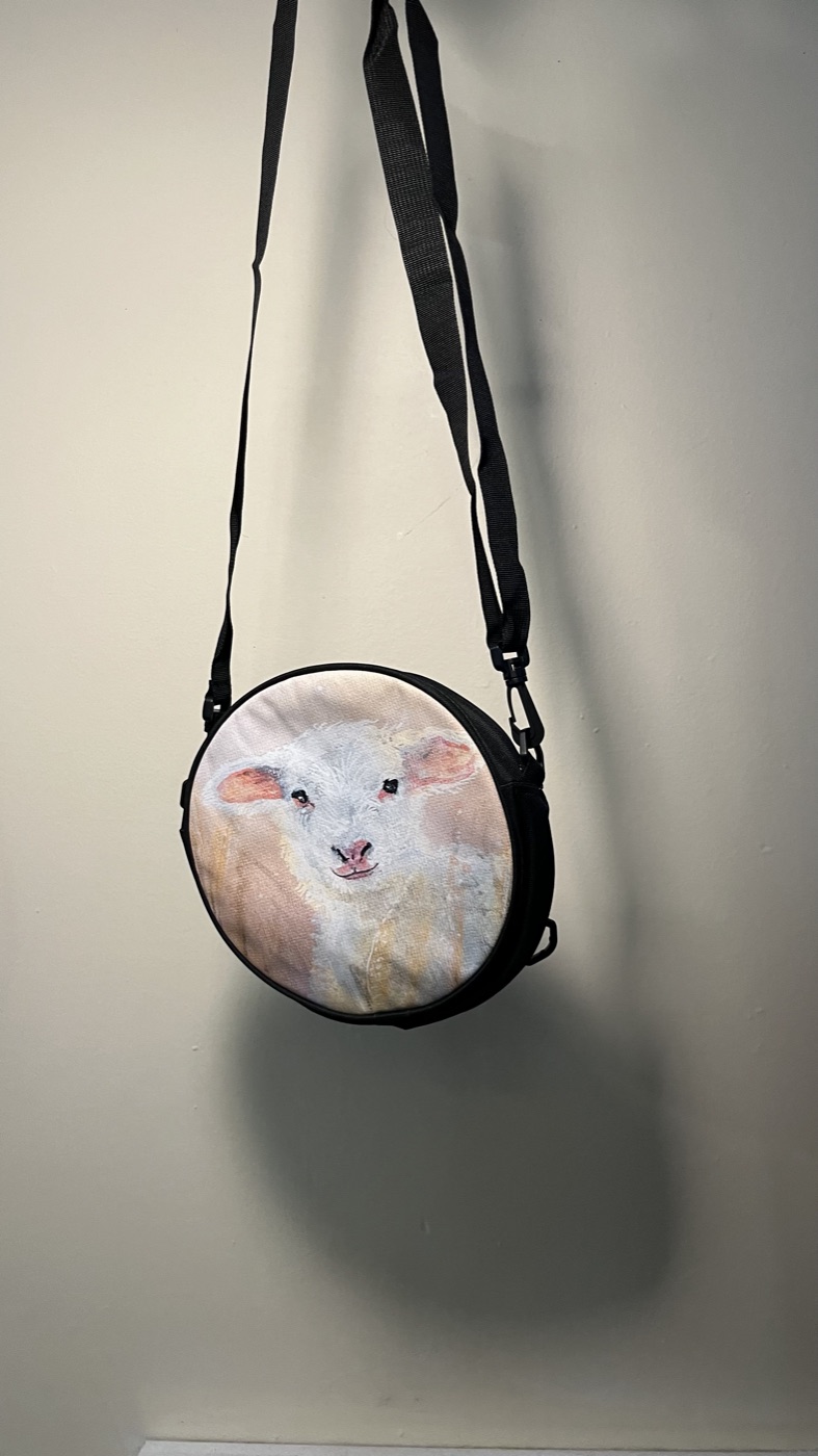 The Sheep — Round crossbody bag, photographed by the artist